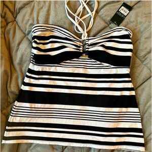 Ralph Lauren Black and White Striped Tankini Top